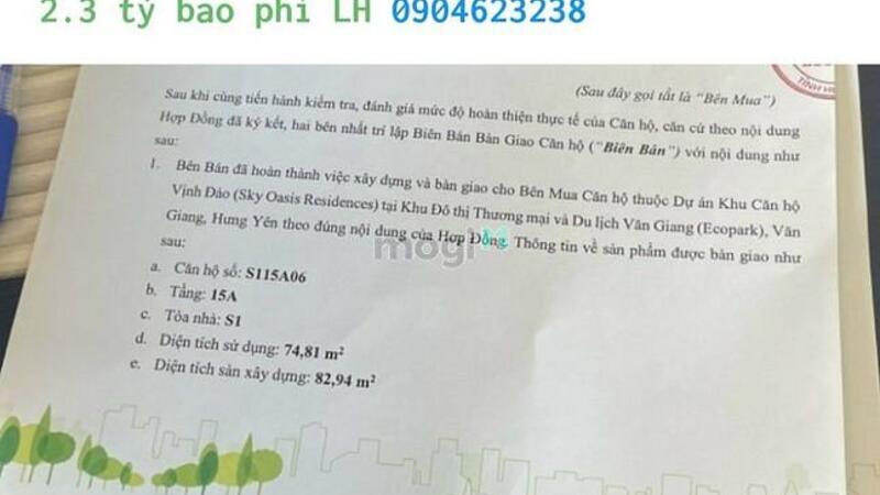 Hình ảnh Bán căn góc 85m2 chung cư Sky Oasis Ecopark